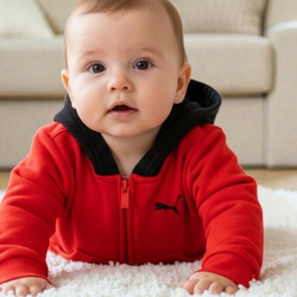 Puma Red/Black Athletics Zip-Up Sweatshirt Hoodie Jacket size 0-3 Months - Picture 1 of 10